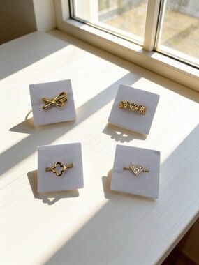Stainless Steel Open size Ring Bundle | Heart, Bow, Clover & Floral Gold Tone